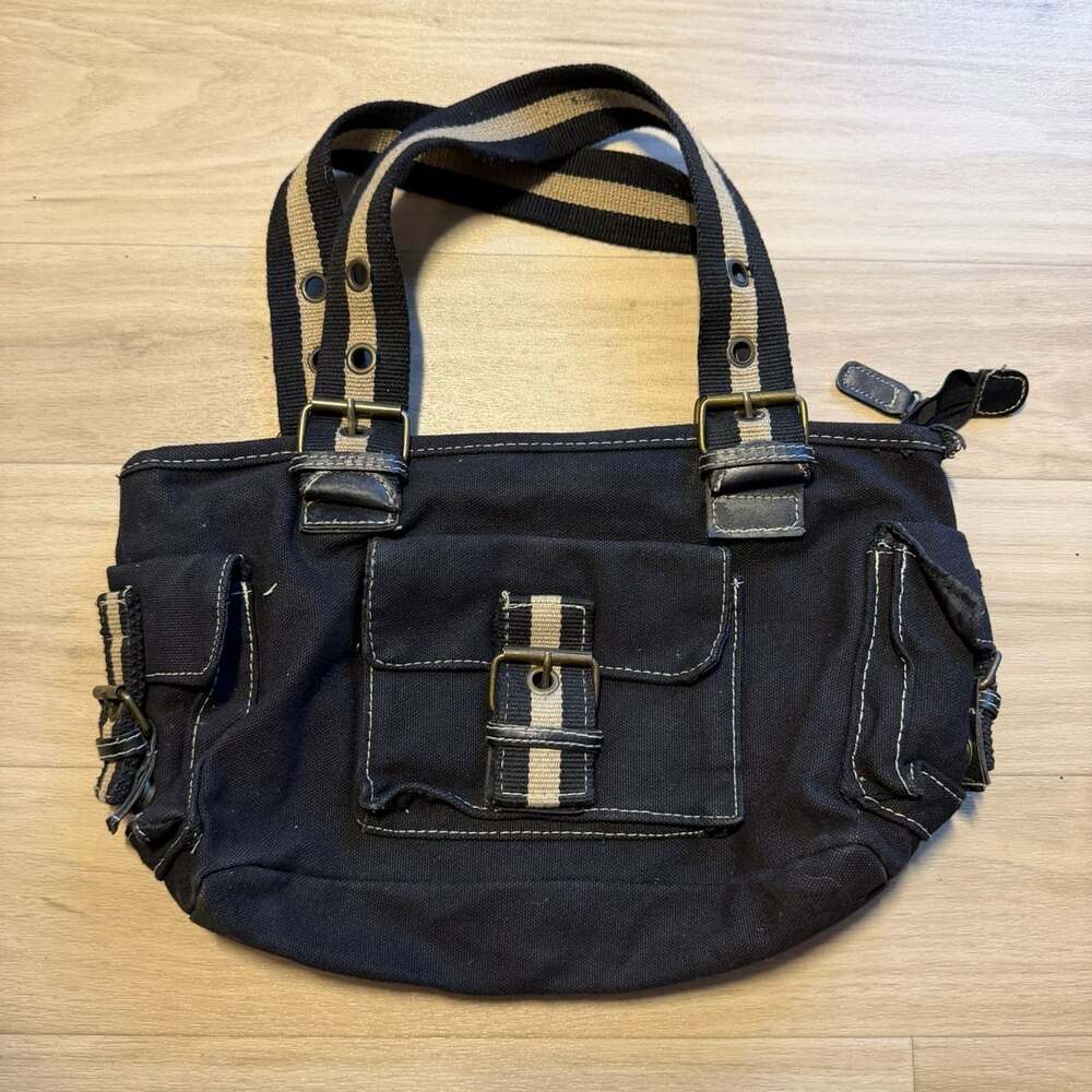 y2k whimsygoth mini handbag black canvas chunky pocket goth grunge